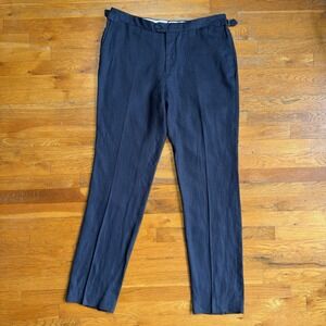 Proper Cloth Bespoke Glen Plaid Blue Trousers Mens 36x36 Heavy Irish Linen Pants